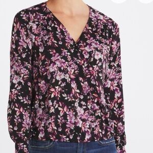 Nine Britton Floral V-Neck Women's Wrap Top - Black and Pink